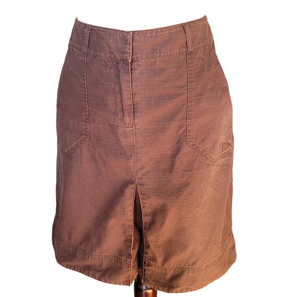 Vintage 90s Tweeds Brown Cotton Utility Knee Length Mid Rise Skirt 4 Pockets‎